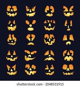 Set of Halloween scary pumpkins face cut - Spooky creepy pumpkins face