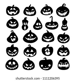 Set of Halloween scary pumpkins. Flat style vector spooky creepy pumpkins