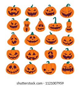 Set of Halloween scary pumpkins. Flat style vector spooky creepy pumpkins