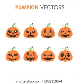 Set of Halloween scary pumpkins. Flat style vector spooky creepy pumpkins