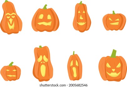 Set de calabazas aterradoras de Halloween. vector de estilo plano
