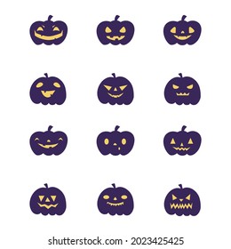 Set of Halloween scary pumpkins. Flat style vector spooky creepy pumpkins