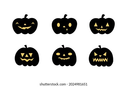 Set of Halloween scary pumpkins. Flat style vector spooky creepy pumpkins