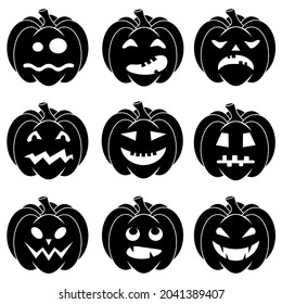 Set of Halloween scary pumpkins in flat style for web
