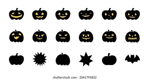 Set de calabazas aterradoras de Halloween. Calabazas espeluznantes de vectores de estilo plano
