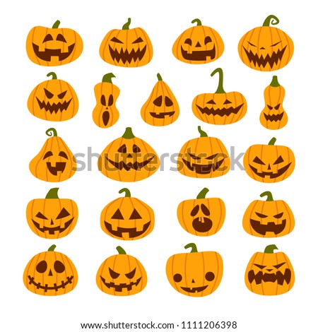 Set of Halloween scary pumpkins. Flat style vector spooky creepy pumpkins