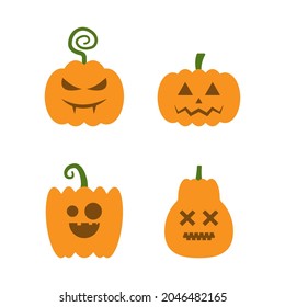 Set of Halloween scary pumpkins. The main symbol of the Happy Halloween holiday. Orange pumpkin with smile for your design for the holiday Halloween. Flat design vector illustration