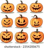 Set of Halloween scary pumpkins vector design illustration