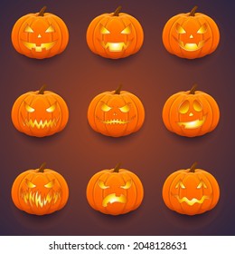 Set of Halloween scary pumpkins.  Vector illustration.