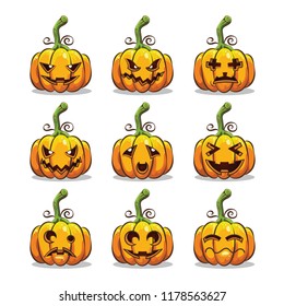 Set of Halloween scary spooky creepy pumpkins. cartoon vector illustration.