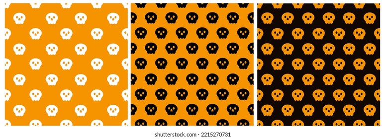 Set of Halloween Seamless Pattern Design With Witch, Haunted House, Pumpkins or Bats in Template Hand Drawn Cartoon Flat Illustration