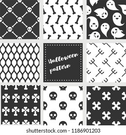 set of halloween seamless pattern, flat design vector