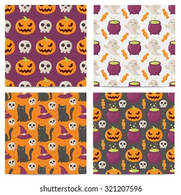 Set of halloween seamless patterns.