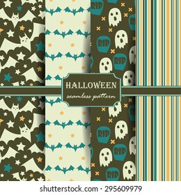 Set of Halloween seamless patterns. Childish background. Holiday design. Vector illustration.