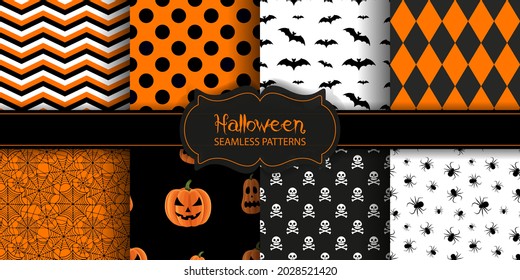 set of halloween seamless patterns. halloween textures collection