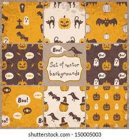 set of halloween seamless patterns, vector illustration, eps10