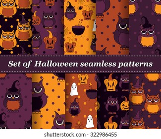 Set of Halloween seamless vector abstract pattern paper for scrapbook. Can be used for wallpaper, pattern fills, web page background, surface textures. Gorgeous abstract background 