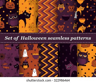 Set of Halloween seamless vector abstract pattern paper for scrapbook. Can be used for wallpaper, pattern fills, web page background, surface textures. Gorgeous abstract background 