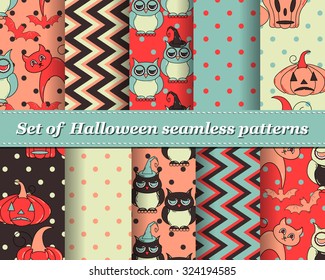 Set of Halloween seamless vector abstract pattern paper for scrapbook. Can be used for wallpaper, pattern fills, web page background, surface textures. Gorgeous abstract background 