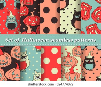 Set of Halloween seamless vector abstract pattern paper for scrapbook. Can be used for wallpaper, pattern fills, web page background, surface textures. Gorgeous abstract background 