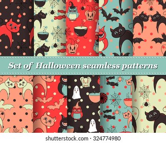 Set of Halloween seamless vector abstract pattern paper for scrapbook. Can be used for wallpaper, pattern fills, web page background, surface textures. Gorgeous abstract background 