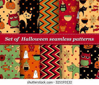 Set of Halloween seamless vector abstract pattern paper for scrapbook. Can be used for wallpaper, pattern fills, web page background, surface textures. Gorgeous abstract background 