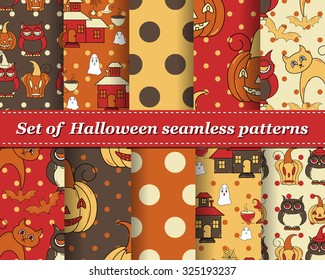 Set of Halloween seamless vector abstract pattern paper for scrapbook. Can be used for wallpaper, pattern fills, web page background, surface textures. Gorgeous abstract background 