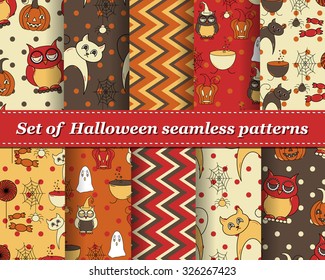 Set of Halloween seamless vector abstract pattern paper for scrapbook. Can be used for wallpaper, pattern fills, web page background, surface textures. Gorgeous abstract background 