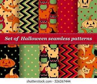 Set of Halloween seamless vector abstract pattern paper for scrapbook. Can be used for wallpaper, pattern fills, web page background, surface textures. Gorgeous abstract background 