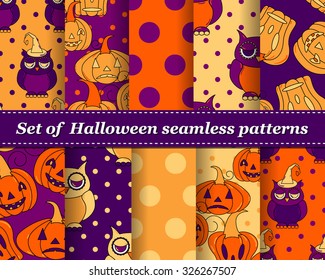 Set of Halloween seamless vector abstract pattern paper for scrapbook. Can be used for wallpaper, pattern fills, web page background, surface textures. Gorgeous abstract background 