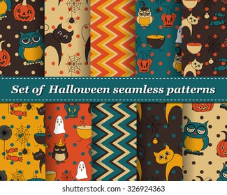 Set of Halloween seamless vector abstract pattern paper for scrapbook. Can be used for wallpaper, pattern fills, web page background, surface textures. Gorgeous abstract background 