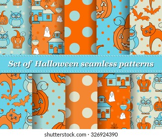 Set of Halloween seamless vector abstract pattern paper for scrapbook. Can be used for wallpaper, pattern fills, web page background, surface textures. Gorgeous abstract background 