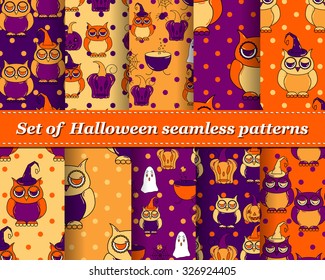 Set of Halloween seamless vector abstract pattern paper for scrapbook. Can be used for wallpaper, pattern fills, web page background, surface textures. Gorgeous abstract background 