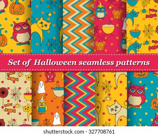 Set of Halloween seamless vector abstract pattern paper for scrapbook. Can be used for wallpaper, pattern fills, web page background, surface textures. Gorgeous abstract background 