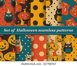 Set of Halloween seamless vector abstract pattern paper for scrapbook. Can be used for wallpaper, pattern fills, web page background, surface textures. Gorgeous abstract background 