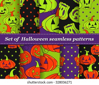 Set of Halloween seamless vector abstract pattern paper for scrapbook. Can be used for wallpaper, pattern fills, web page background, surface textures. Gorgeous abstract background 
