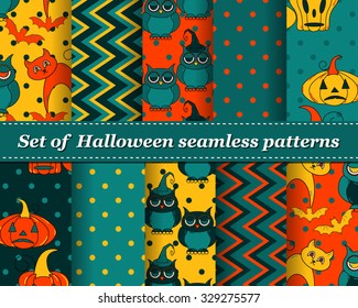 Set of Halloween seamless vector abstract pattern paper for scrapbook. Can be used for wallpaper, pattern fills, web page background, surface textures. Gorgeous abstract background 