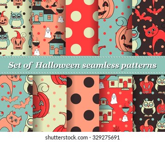 Set of Halloween seamless vector abstract pattern paper for scrapbook. Can be used for wallpaper, pattern fills, web page background, surface textures. Gorgeous abstract background 