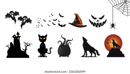 Set of halloween silhouette element vector illustration