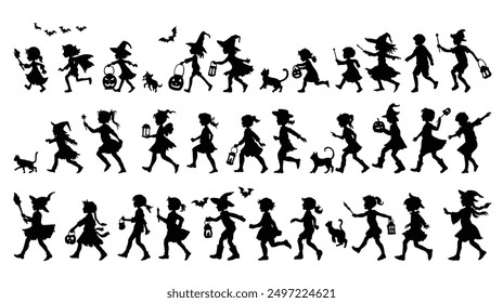 Set of halloween silhouette illustration on white background.Happy trick or treat halloween party.