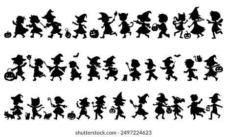 Set of halloween silhouette illustration on white background.Happy trick or treat halloween party.