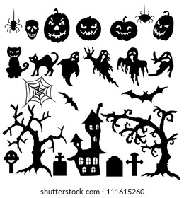 Set of halloween silhouette on white background