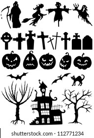 Set of halloween silhouette on white background