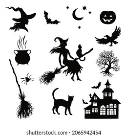 Set of Halloween silhouette vector illustration for design, greeting card, invitation, banner.