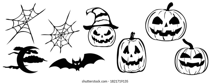 Set of halloween silhouettes black icon and character. Vector illustration.collection of halloween silhouettes 