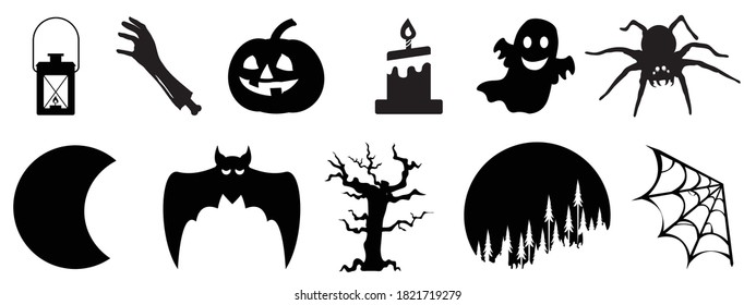 Set of halloween silhouettes black icon and character. Vector illustration.collection of halloween silhouettes 