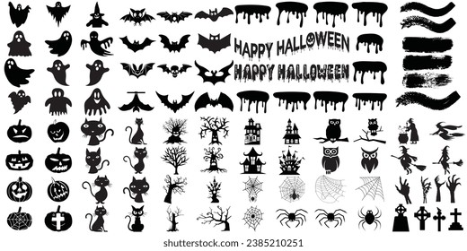 Set of halloween silhouettes black icon and character. Collection of halloween silhouettes .Vector illustration. Isolated on white background.