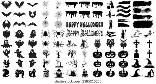 Set of halloween silhouettes black icon and character. Collection of halloween silhouettes .Vector illustration. Isolated on white background.