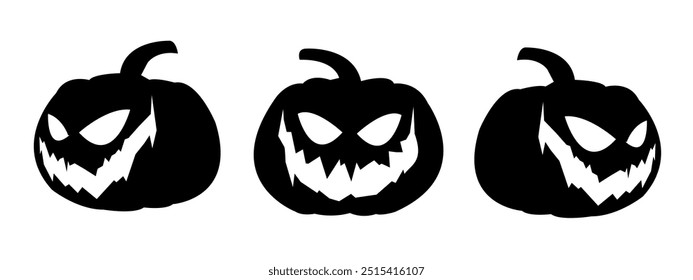 Set of Halloween silhouettes. Black and white vector illustration.