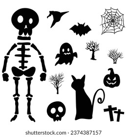 Set of Halloween silhouettes. Collection for celebration. Vector illustration on white background.